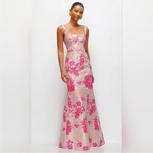 Dessy collection Hibiscus Square Neck Trumpet Gown pink multi, SIZE 10